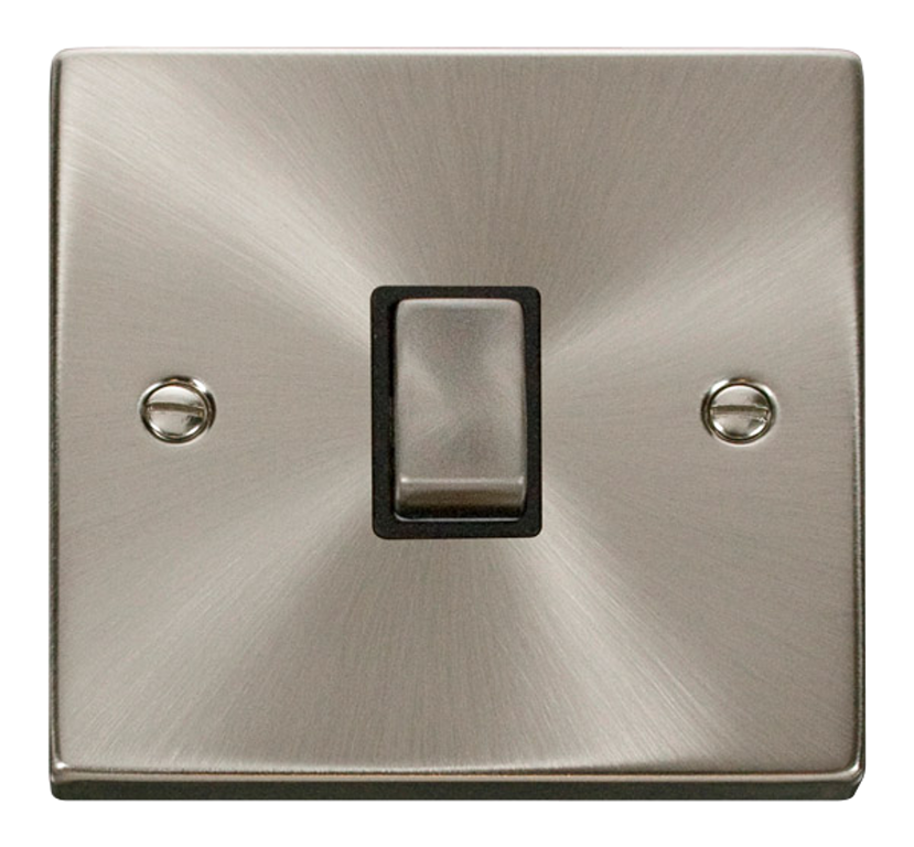 Click Deco 20A 1 Gang DP Plate Switch Satin Chrome with Black Inserts