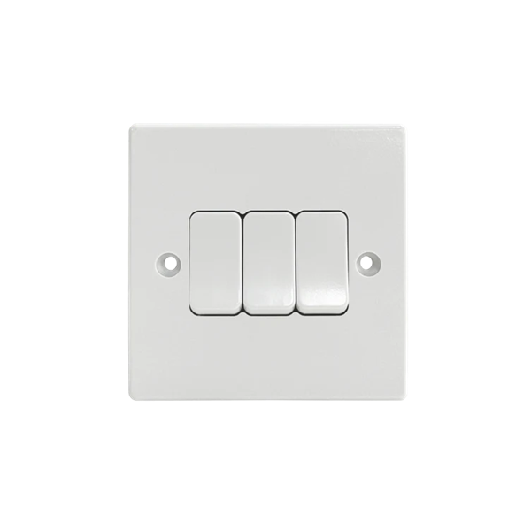 Thrion Square Edge 10A 3 Gang 2 Way Switch White