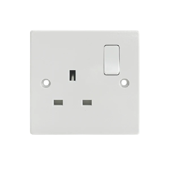 Thrion Square Edge 13A 1 Gang DP Switched Socket White