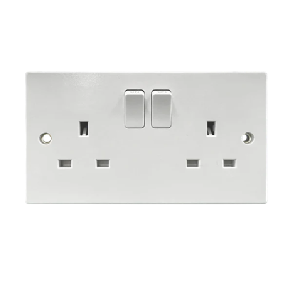 Thrion Square Edge 13A 2 Gang DP Switched Socket White