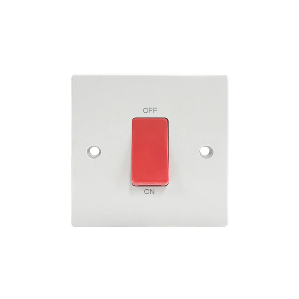 Thrion Square Edge 45A 1 Gang DP Switch with Red Rocker White