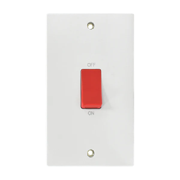 Thrion Square Edge 45A 2 Gang DP Vertical Switch with Red Rocker White