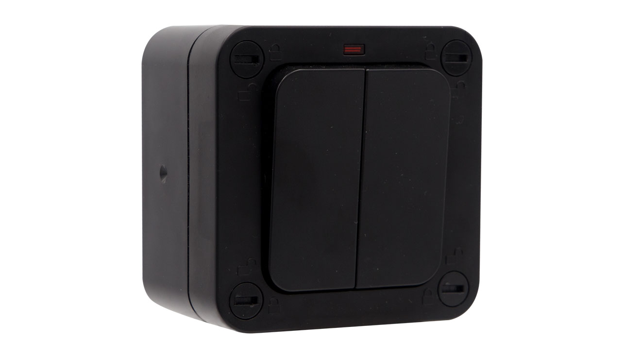 Deta Vimark WeatherPro 20A 2 Gang 2 Way IP66 Switch with Neon Black