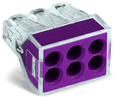 Wago Push Wire 2.5mm 6 Way Connector for Junction Boxes Transparent with Violet Cover (Box of 50)