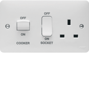 Hager Sollysta 45A DP Cooker Unit With Socket White