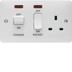Hager Sollysta 45A DP Cooker Unit With Socket And Neon White