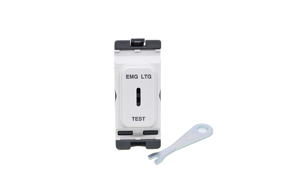 Hager Sollysta 20A DP Key Switch Marked 'Emergency Lighting Test'