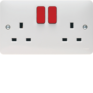 Hager Sollysta 2 Gang 13A Double Switched Socket White With Red Rockers