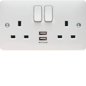Hager Sollysta 2 Gang 13A Double Socket With 2 USB Ports (2.1A) White
