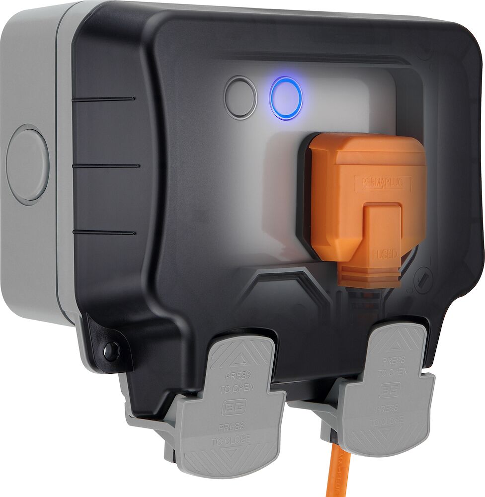 BG Nexus Storm 13A 2 Gang SP IP66 Weatherproof Switched Socket with Smart Home Control Grey
