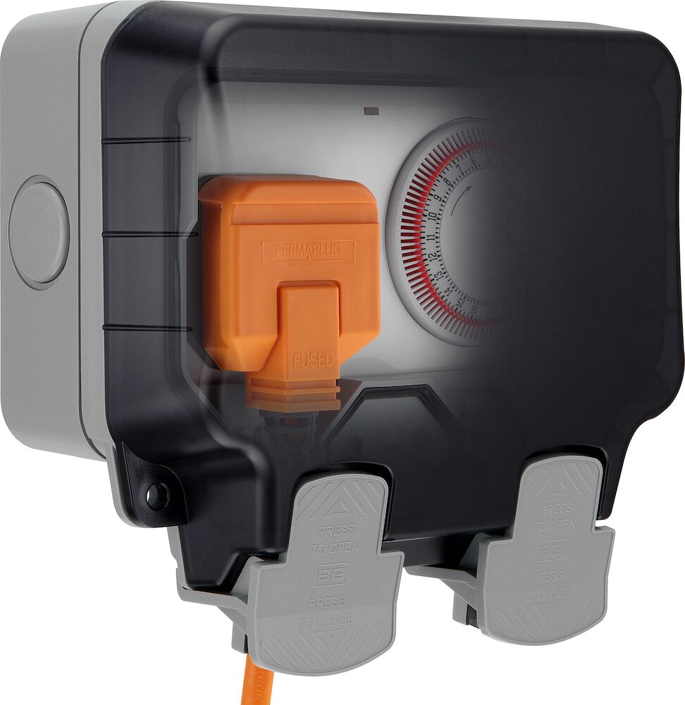 BG Nexus Storm 13A 1 Gang IP66 Weatherproof Single Socket with Mechanical Timer Control Grey