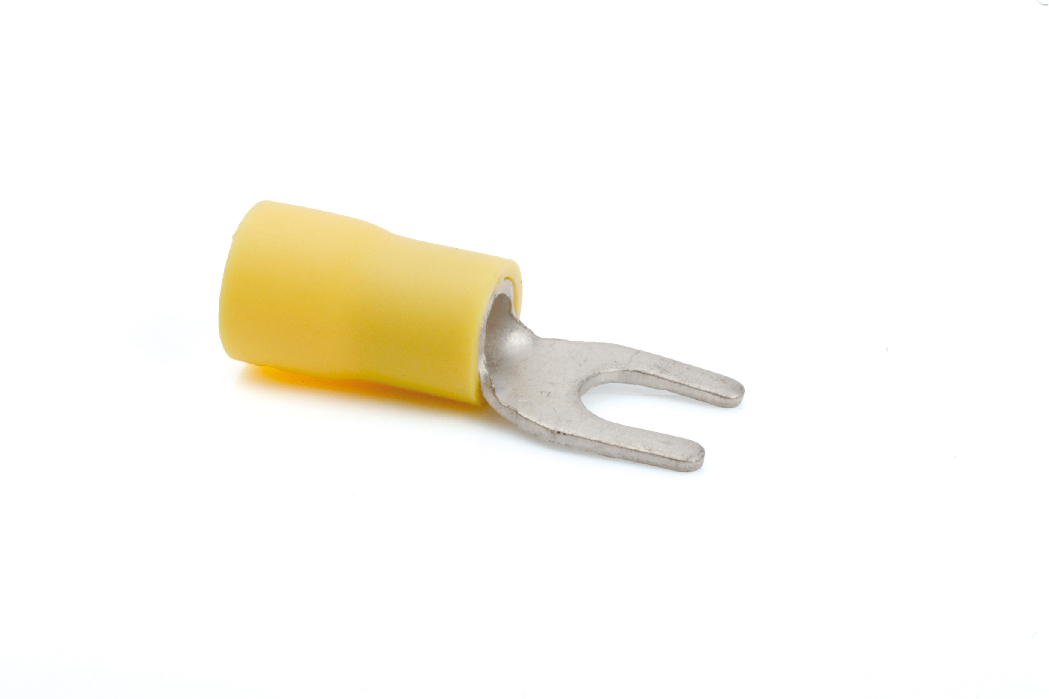 Term Tech 6.5mm Pre-Insulated Fork Terminal Yellow (Pack of 100)